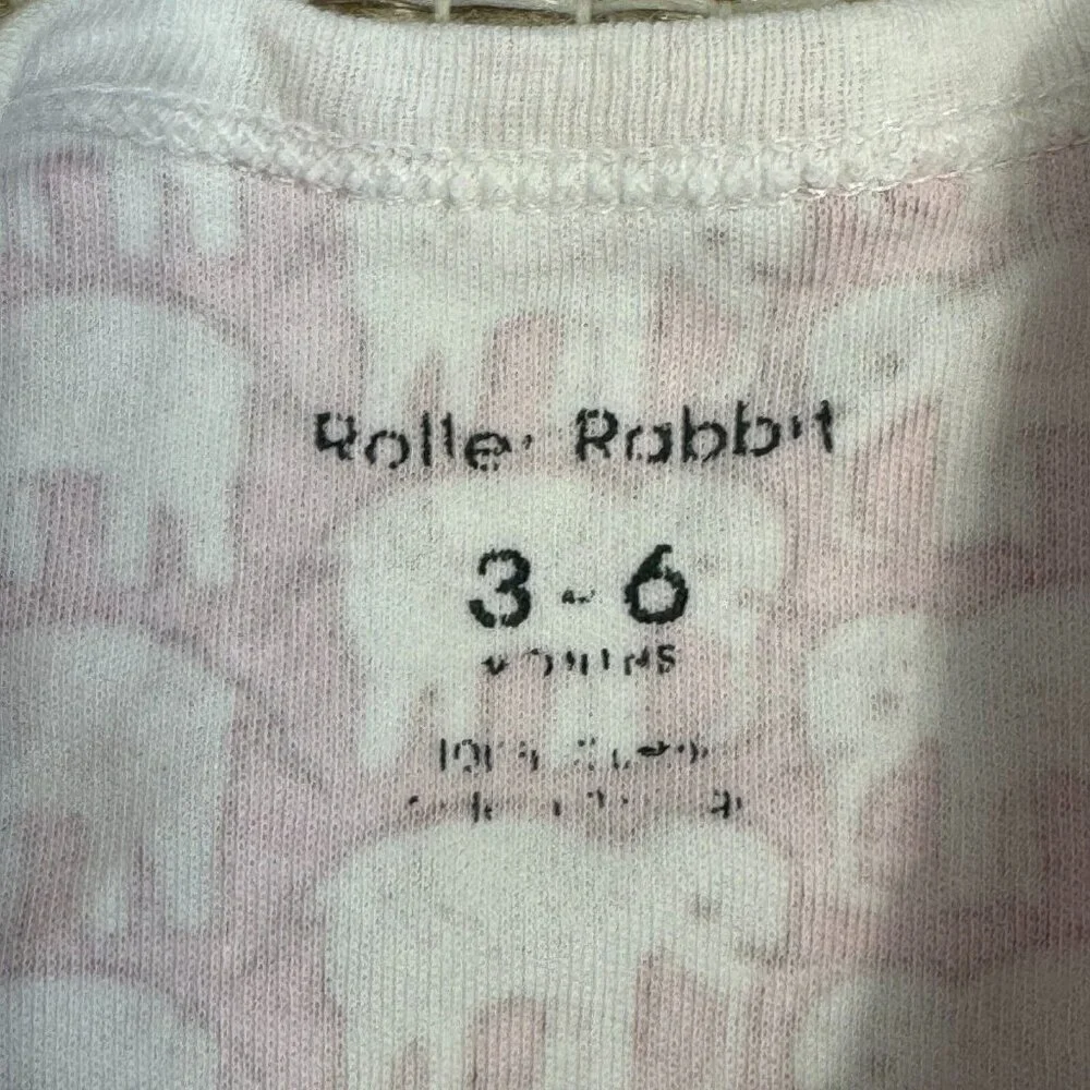 Roller Rabbit Hathi Elephant Print Footie Pajama One Piece Pink White Size 3-6MM
